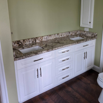 Custom Traditional Bathroom Double‑Sink Vanity in Bright White on Maple
