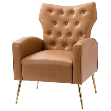 38" High Comfy Armchair With Metal Legs, Camel
