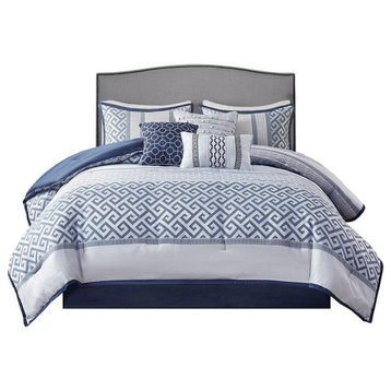 100% Polyester 7 Pieces Jacquard Comforter Set In Navy