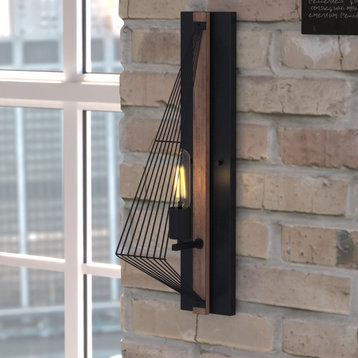 Dearborn 4.5" Wall Light Black Iron and Burnished Oak