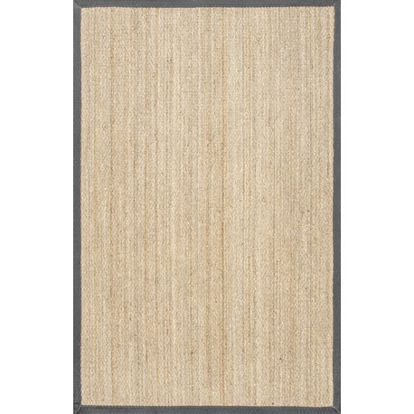 Nuloom Jute and Sisal Elijah Seagrass With Border Area Rug, Dark Grey 8'x10'