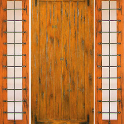 Prehung Door with Two Sidelites, Exterior, Knotty Alder, Straps - Front Doors