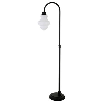70" Black Arched Floor Lamp With White Frosted Glass Empire Shade