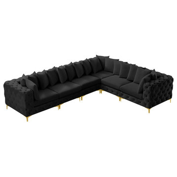 Tremblay Velvet Upholstered 6-Piece Modular L-Shaped Sectional, Black
