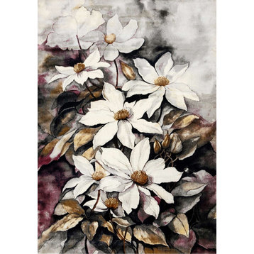 Sheffield Collection Gray White Yellow Plush Floral Area Rug, 5'1"x7'7"
