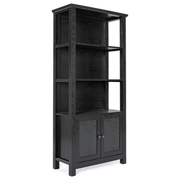 Stella Farmhouse Bookcase Cabinet with Tempered Glass Doors & 3 Shelves, Black