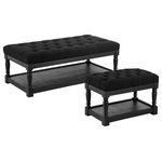Shatana Home - Athena Rectangle Set, Black - This Living Room Set has been curated by our designers to help you quickly add a touch of elegance to any space. This set includes a matching Coffee Table and Side Table that feature classic proportions and design touches. The 2 tiered coffee table and side tables both feature a tufted top. The beautiful bottom shelf is perfect for decor or storage. The Coffee Table measures: 47Wx24Dx17H". The Side Table measures: 26Wx16Dx17H". No assembly required.