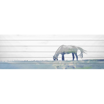 "Distant Horse Grazing" Painting Print on White Wood, 45"x15"