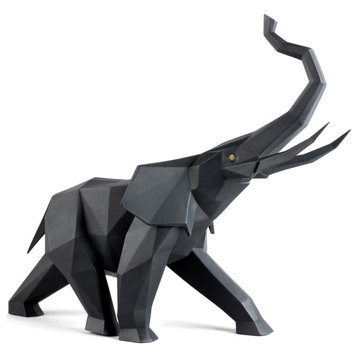 Lladro Black Elephant Figurine