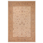 Bareens Designer Rugs - Boho Chic Ziegler Myong Beige Tan Hand-Knotted Wool Rug - 9'3'' x 11'6'' - Enhance the ambiance of your home with this magnificent Persian-influenced Turkish hand-knotted rug made by skilled artisans capable of creating the most exceptional vegetable dyes and hand-spun wool. This exquisite handmade rug is a one-of-a-kind Peshawar Kafkaz, otherwise identified as Chobi, Chobi Peshawar, Oushak, or Ziegler rug. These handmade rugs are crafted in Pakistan utilizing superior-quality wool imported from Australia, New Zealand, and Korea in two types of weaves: the Persian weave and the Mori weave. This rug is meticulously crafted by hand using the finest natural vegetable dyes extracted from local plants. The artisans use a blend of hand-spun local and fine merino wool, resulting in a rug with a compelling texture, higher lanolin content, and longer staple. The artisans occasionally incorporate natural or artificial silk into the pile to enhance specific motifs. The finished product is an awe-inspiring execution of flawless design and an understated palette that exudes elegance.