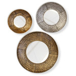 Harp and Finial - Regina Mirror Set of 3 Aged Gold, Aged Silver, Aged Gold Bronze Finish - Thick round metal frames in on-trend colors make the Regina mirror a set to be reckoned with. Designed around a set of three separate round mirror glass pieces, this mirror trio is framed in aged gold, aged silver, and aged gold bronze finishes to create a composed look. Mount in various configurations in your hallway, bedroom, or living room, and you accentuate the strongest architectural qualities of your home. A delight with a transitional twist!