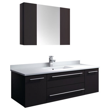 Lucera Wall Hung Undermount Sink Vanity With Medicine Cabinet, Espresso, 48"