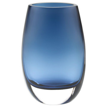 Badash K948 Blue European Mouth Blown Oval Thick Walled Vase