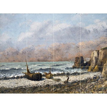 Tile Mural, Two Boats On the Beach Ceramic Matte