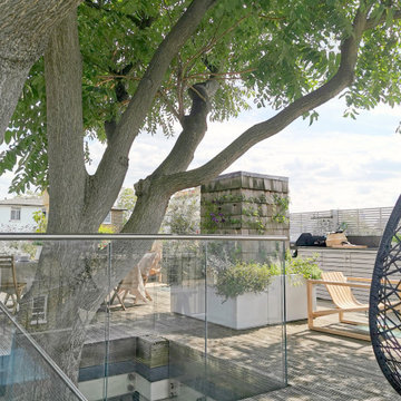 The dramatic Tree of Heaven forms the focal point.