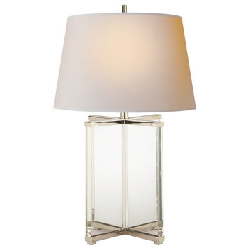 Cameron Table Lamp in Crystal and Polished Nickel with Natural Paper Shade