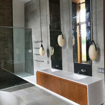 Master Bath in modern seamless corian solid surface