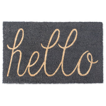 DII 30x18" Modern Coir Fabric Hello Doormat in Gray and Gold