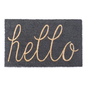 DII 30x18" Modern Coir Fabric Hello Doormat in Gray and Gold