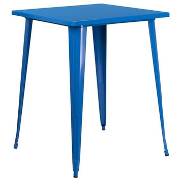 31.5'' Square Blue Metal Indoor-Outdoor Bar Height Table