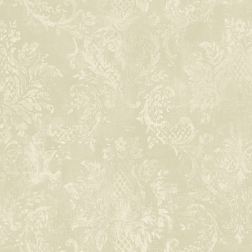 Weathered Damask Wallpaper, Cream and Green, Bolt