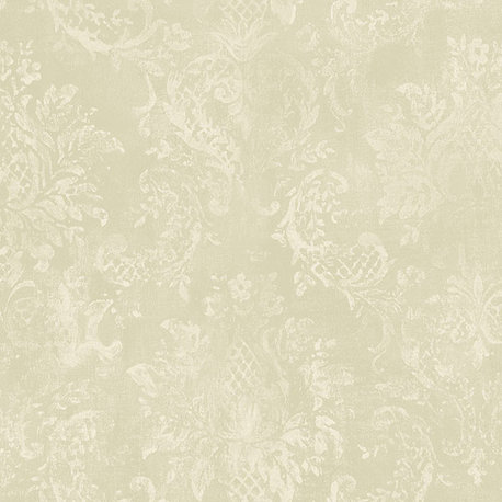 Weathered Damask Wallpaper, Cream and Green, Bolt