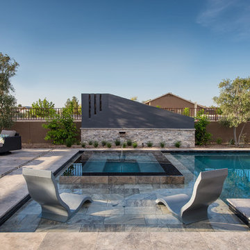 Perimeter Overflow Spa, Custom Pool and Outdoor Living Space