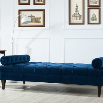 Robert Tufted Bench, Navy Blue