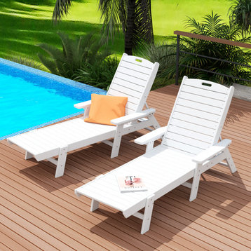WestinTrends 2PC Adjustable Reclining Adirondack Outdoor Pool Chaise Lounge Set, White
