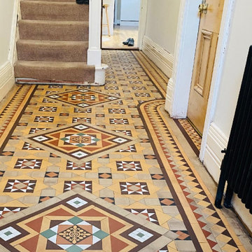 Old Minton Tiled Victorian Hallway Floor Repaired and Renovated in Wigan