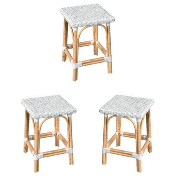 Home Square 24"H Rattan Counter Stool in Glossy White - Set of 3