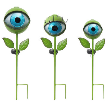 Assorted Sized 3 Piece Solar Lighted Eyeball Outdoor Garden Stakes