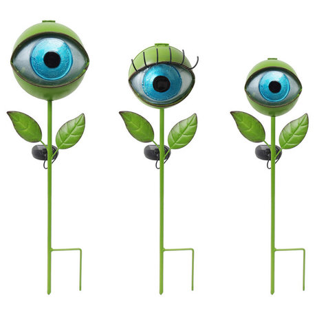 Assorted Sized 3 Piece Solar Lighted Eyeball Outdoor Garden Stakes