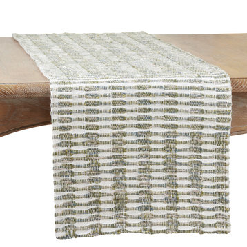 Woven Table Runner With Lined Design, Green, 16"x90"