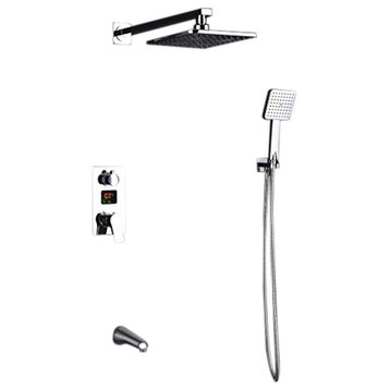 Crotone LED Digital Display Rainfall Shower Set With Hand Shower and Tub Faucet
