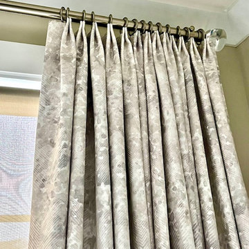 Pinch Pleat Drapery Panels using Stout Fabric on Silver TRAX Hardware with Cryst