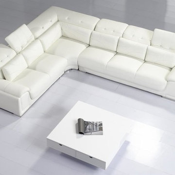 Modern Off White Leather Sectional Sofa with Adjustable Tufted Headrests