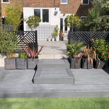Composite decking, astro turf and patio