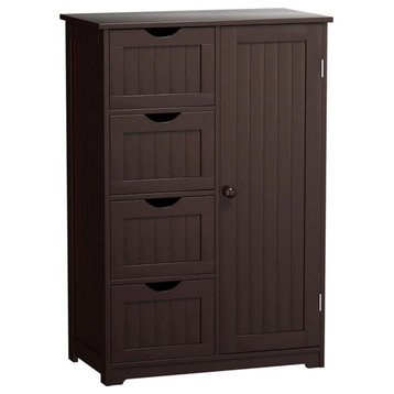 Costway 4-drawer MDF Board Free Standing Storage Cabinet with 2 Shelves in Brown