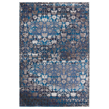 Vibe Izar Trellis Blue and Red Area Rug, Blue and White, 6'7"x9'6"