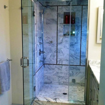 Shower with Steam, multi contols and bordered Marble walls