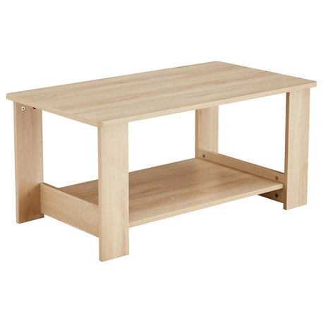 Gewnee Modern minimalist log colored double layered rectangular coffee table