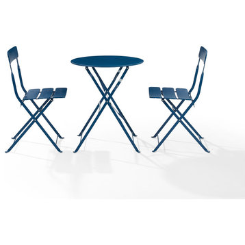 Karlee 3Pc Indoor/Outdoor Metal Bistro Set Bistro Table and 2 Chairs, Navy