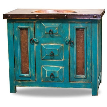 Iver Rustic Turquoise Vanity, 36"x22"x36", Single Sink Vanity