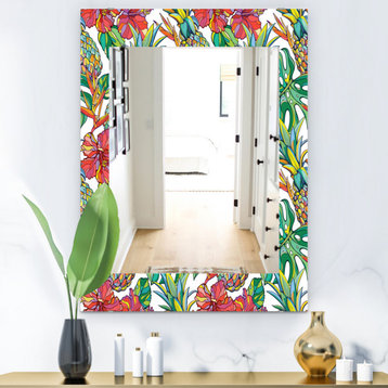 Designart Tropical Mood Foliage 4 Bohemian And Eclectic Frameless Vanity Mirror