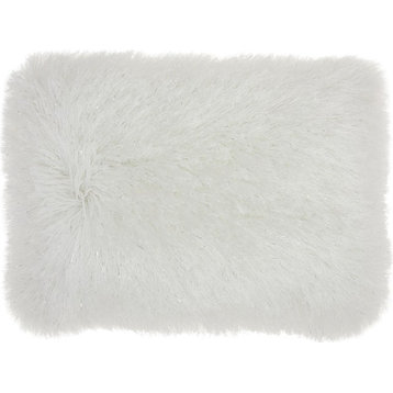 Mina Victory Yarn Shimmer Shag Throw Pillow, White, 14"x20"