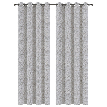Jacquard Vine Drapery Curtain Panels, Natural, 50"x63", Set of 2