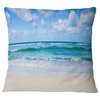 Serene Blue Tropical Beach Seashore Throw Pillow, 18"x18"