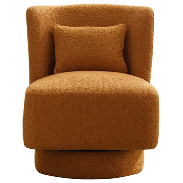 Comfortable Accent Chair, Swiveling Design With Boucle Seat & Curved Back, Camel