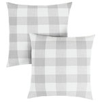 Mozaic Company - Stewart Grey Buffalo Plaid Square Pillow, Set of 2 - This wide checkered, white and light Gray buffalo plaid pattern will add the perfect traditional accent to your decor. Accentuate the look and feel of any seating area with the lovely addition of this set of two outdoor square pillows. Using a distinct buffalo plaid pattern, the pillows in this set will offer a bold personality to stand out in any setting. Filled with 100 percent recycled fiber and sewn closed, these pillows will support and enhance any sitting experience through long periods of time. The exteriors of these pillows resist UV and fade damage, as well as mildew growth from exposure to water outdoors.